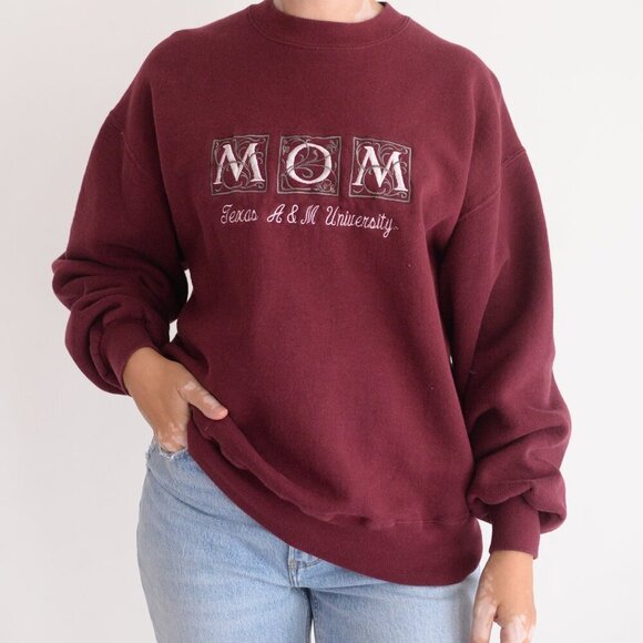 Vintage Image Wear Maroon Embroidered Mom Texas A&M University Crew Sweater L - Picture 1 of 11